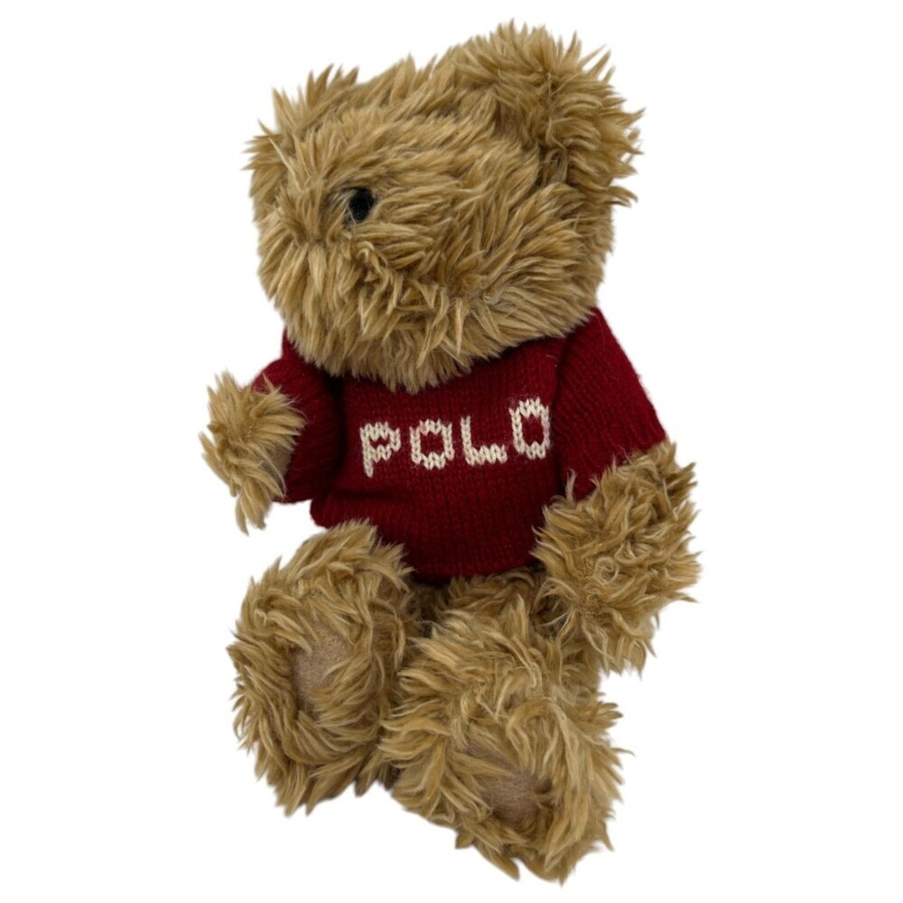 Ralph Lauren Vintage 2002 Plush Bear Toy Size 7" Small Red Polo Sweater Y2K